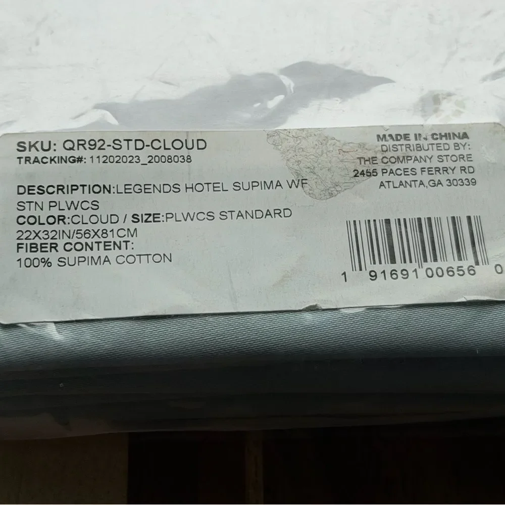 The Company Store Legend Premium Supima Sateen Pillowcase Set Standard-Cloud-NWT